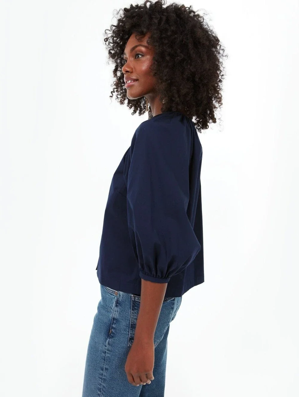 Staud New Dill Top In Navy Size Small Cotton Poplin
